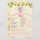 赤ちゃんシャワーゲームピンクとグレーの象カード (正面/裏面)