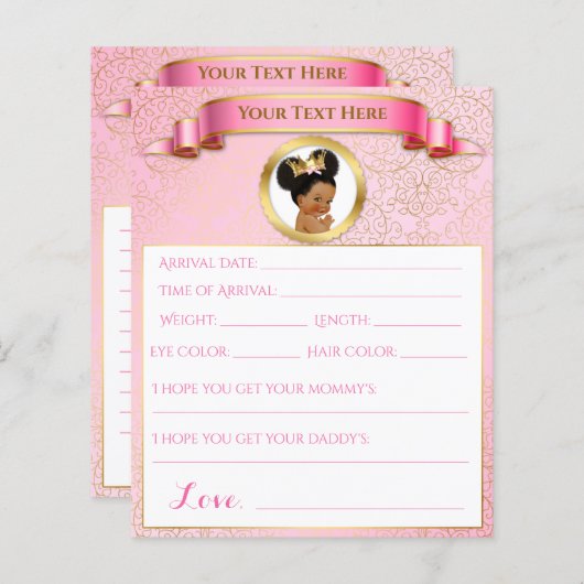 赤ちゃんシャワーゲームピンクの金ゴールドアフリカ系アメリカ人 (正面/裏面)