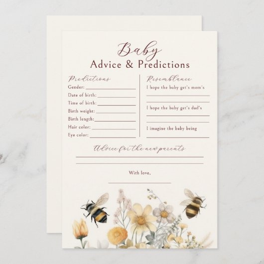 赤ちゃんシャワーゲーム予測アドバイスの希望 招待状 (正面/裏面)