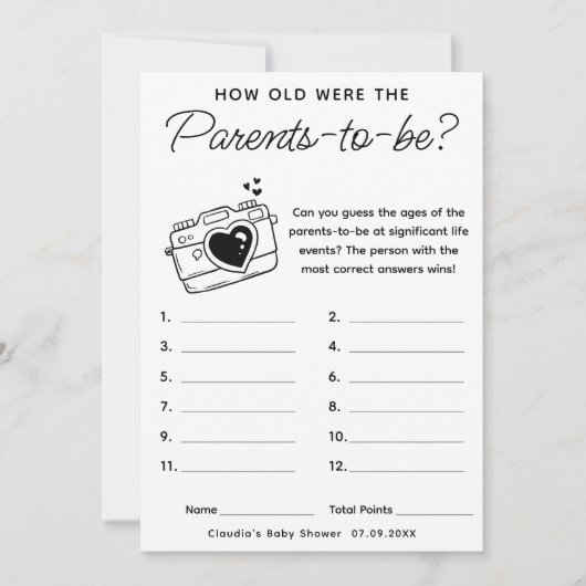 赤ちゃんシャワーゲーム何歳になる親のカード 招待状 (正面)