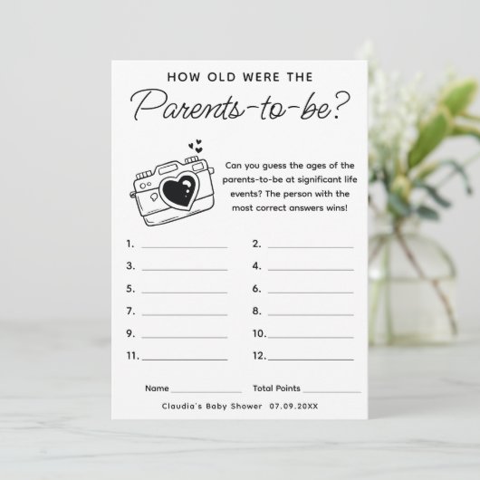 赤ちゃんシャワーゲーム何歳になる親のカード 招待状 (スタンド正面)