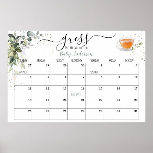 赤ちゃんシャワーゲーム推定期日カレンダーポスター ポスター (正面)