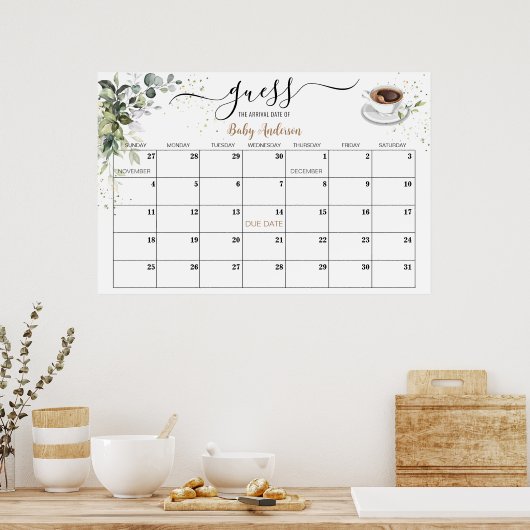 赤ちゃんシャワーゲーム推定期日カレンダーポスター ポスター (キッチン)