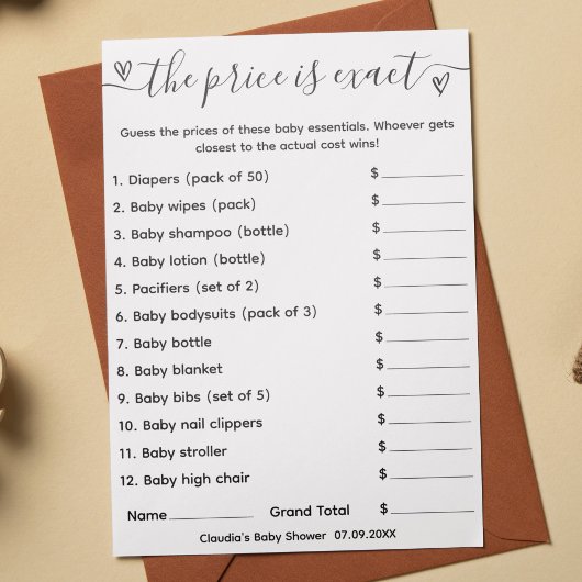 赤ちゃんシャワーゲーム推測の価格は正確なカード 招待状