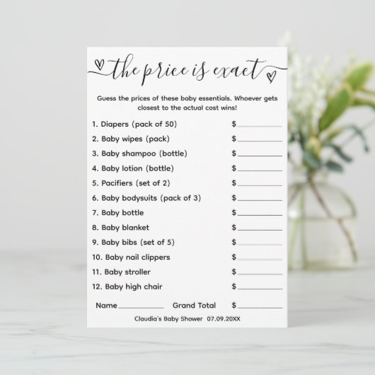 赤ちゃんシャワーゲーム推測の価格は正確なカード 招待状 (スタンド正面)