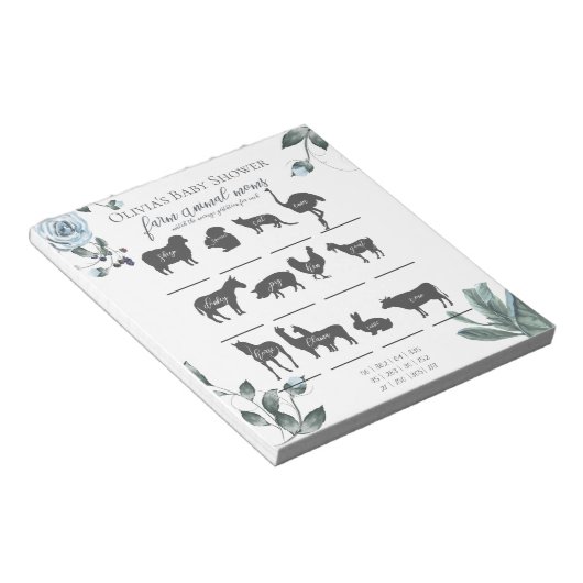 赤ちゃんシャワーゲーム水彩ほこりっぽい青フローラ ノートパッド (アングル)