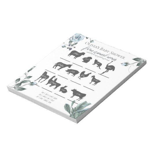 赤ちゃんシャワーゲーム水彩ほこりっぽい青フローラ ノートパッド (回転)