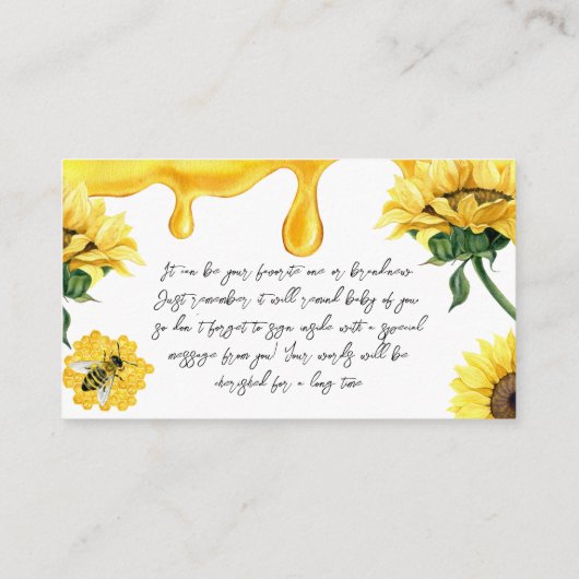 赤ちゃんシャワーゲーム用ビー黄色ハニーフローラブック エンクロージャーカード (裏面)