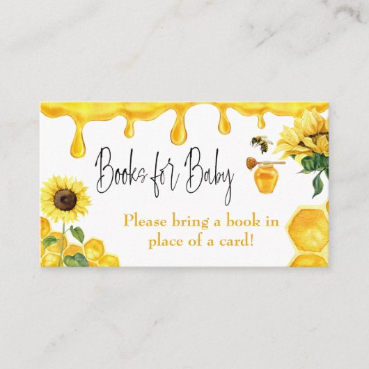 赤ちゃんシャワーゲーム用ビー黄色ハニーフローラブック エンクロージャーカード (正面)