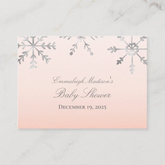 赤ちゃんシャワーゲーム用ピンクのスノーフレーク・ブック エンクロージャーカード (裏面)