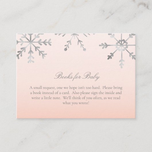 赤ちゃんシャワーゲーム用ピンクのスノーフレーク・ブック エンクロージャーカード (正面)