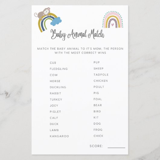 赤ちゃんシャワーゲーム赤ちゃんアニマルマッチ男女兼用 (正面)