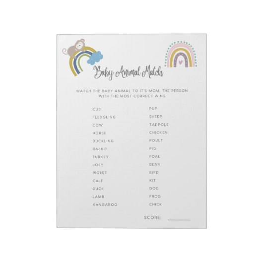 赤ちゃんシャワーゲーム赤ちゃんアニマルマッチ男女兼用 ノートパッド (回転)