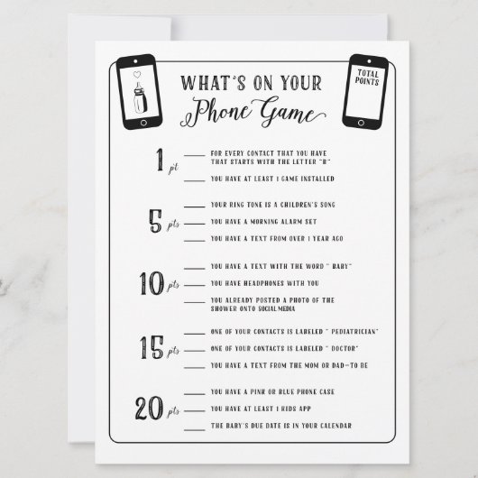 赤ちゃんシャワーゲーム電話ゲームの内容 招待状 (正面)