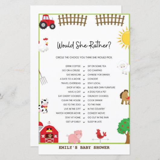 赤ちゃんシャワーゲーム (正面/裏面)