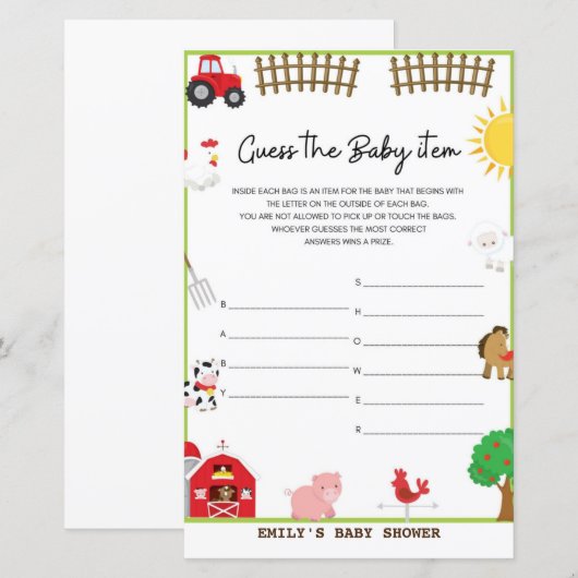 赤ちゃんシャワーゲーム (正面/裏面)