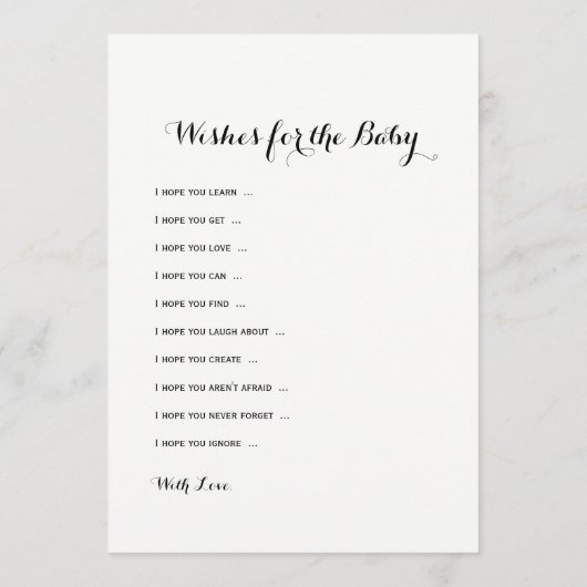 赤ちゃんシャワーゲーム – ベビーと推測の願い アドバイスカード (裏面)