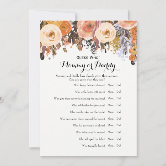 赤ちゃんシャワーゲーム – ベビーと推測の願い 招待状 (正面)