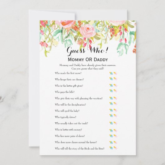 赤ちゃんシャワーゲーム – ベビーと推測の願い 招待状 (正面)