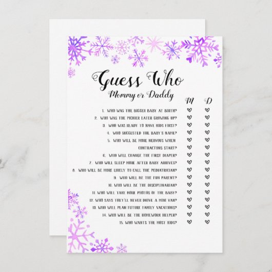 赤ちゃんシャワーゲーム – 誰を推測、ベビーそれは寒い 招待状 (正面/裏面)