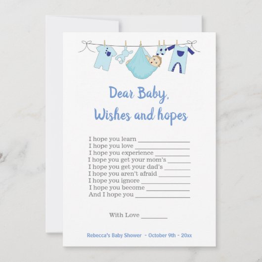 赤ちゃんシャワーゲ親愛ームベビーの願いと希望 招待状 (正面)