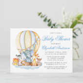 赤ちゃんシャワーサファリアニマルエアバルーンクラウドドット 招待状 (スタンド正面)