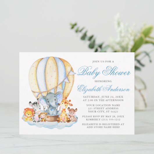 赤ちゃんシャワーサファリアニマルエアバルーンクラウドドット 招待状 (スタンド正面)