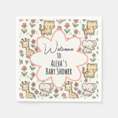 赤ちゃんシャワーサファリ花付き動物 スタンダードカクテルナプキン (正面)