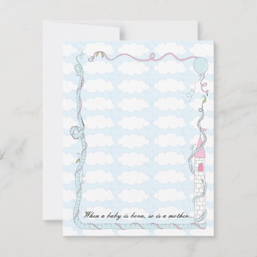 赤ちゃんシャワーサンキューカード、ピンク/ブルーキャッスル サンキューカード (正面)