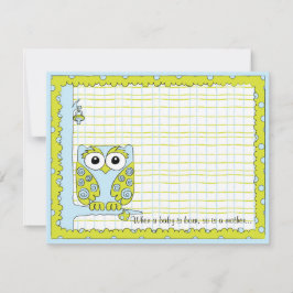 赤ちゃんシャワーサンキューカード、ブルー/グリーンフクロウ サンキューカード