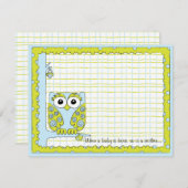 赤ちゃんシャワーサンキューカード、ブルー/グリーンフクロウ サンキューカード (正面/裏面)
