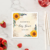 赤ちゃんシャワーサンフラワーユーカリ緑のグリッター スタンダードカクテルナプキン (インサイチュ)