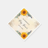 赤ちゃんシャワーサンフラワーユーカリ緑のグリッター スタンダードカクテルナプキン (角)