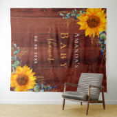 赤ちゃんシャワーサンフラワー素朴な茶色の木ユーカリ タペストリー (インサイチュ(横))