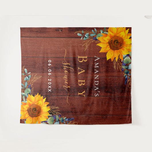 赤ちゃんシャワーサンフラワー素朴な茶色の木ユーカリ タペストリー (正面(横))