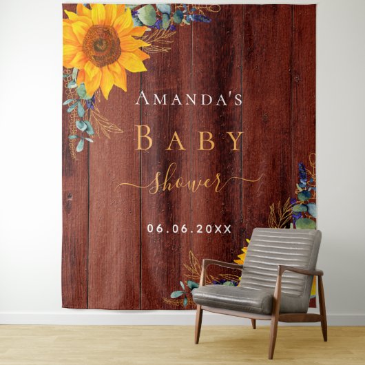 赤ちゃんシャワーサンフラワー素朴な茶色の木ユーカリ タペストリー (インサイチュ)