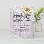 赤ちゃんシャワーシックなレースひまわり木ストリングライト 招待状 (スタンド正面)