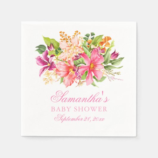赤ちゃんシャワーシックな花ブーケピンクかわいい スタンダードカクテルナプキン (正面)