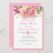 赤ちゃんシャワーシックな花ブーケピンクかわいい 招待状 (正面/裏面)