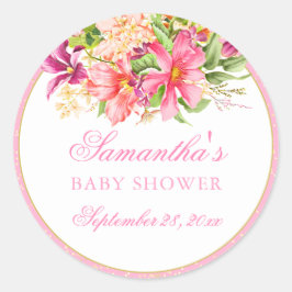 赤ちゃんシャワーシックな花ブーケピンクエレガント色 ラウンドシール