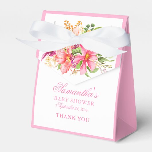 赤ちゃんシャワーシックな花ブーケピンク フェイバーボックス (正面サイド)