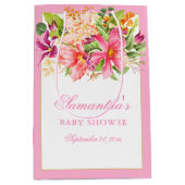 赤ちゃんシャワーシックな花ブーケピンク ミディアムペーパーバッグ (正面)