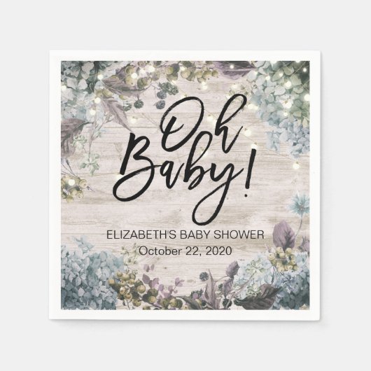 赤ちゃんシャワーシックフローラストリングライツ素朴ウッド スタンダードカクテルナプキン (正面)