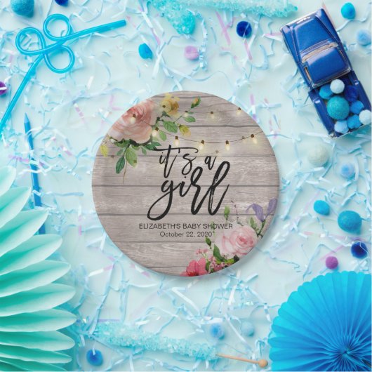 赤ちゃんシャワーシック素朴フラワーウッドストリングライト ペーパープレート (パーティー)