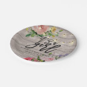 赤ちゃんシャワーシック素朴フラワーウッドストリングライト ペーパープレート (アングル)