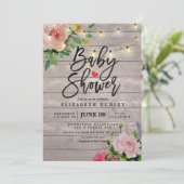 赤ちゃんシャワーシック素朴フラワーウッドストリングライト 招待状 (スタンド正面)