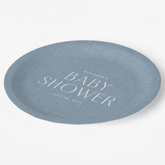 赤ちゃんシャワーシャンブレブルーかわいいシンプル ペーパープレート (アングル)