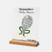 赤ちゃんシャワーシルバーイエローグリーンガラトル アクリルサイン (傾斜)