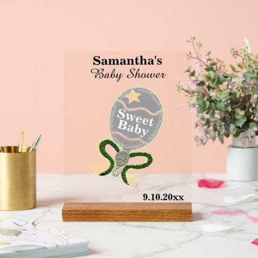 赤ちゃんシャワーシルバーイエローグリーンガラトル アクリルサイン (ウェディング)