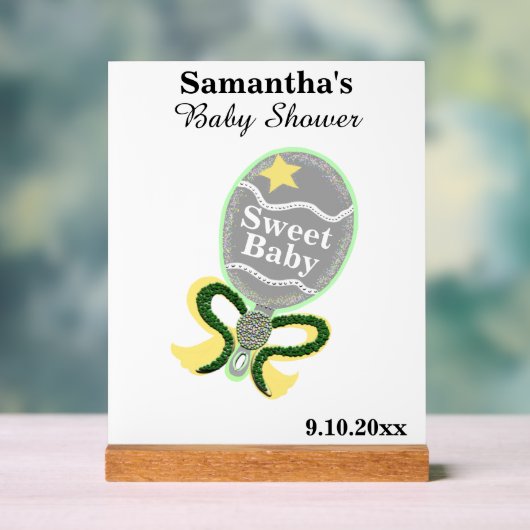 赤ちゃんシャワーシルバーイエローグリーンガラトル アクリルサイン (ニュートラル)